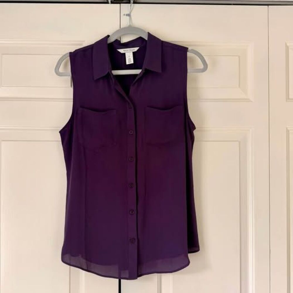 White House Black Market Purple Sleeveless Button-Front Blouse Size 8